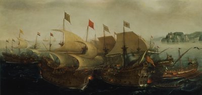Una acción naval, posiblemente la Batalla de Cádiz, 1596 de Hendrick Cornelisz. Vroom